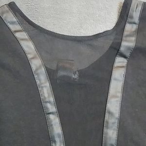 Black V neck sheer one piece body suit top
